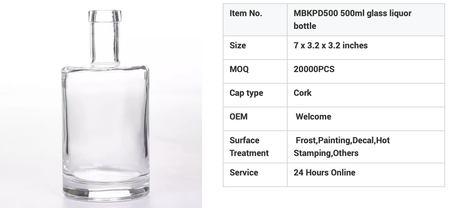 Emballage de bouteille en verre de vodka haut de gamme